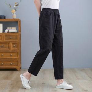 Taille haute lin salon pantalon pour femmes recadrée noir vêtements de travail pantalon taille ample doux Style printemps été grandes tailles disponibles - Product Image 4