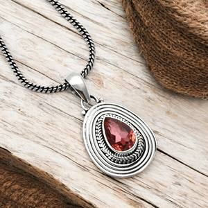 Handmade Natural Garnet <b>Crystal</b> Precious Gemstone 925 Solid Sterling <b>Silver</b> Pendant <b>Necklace</b> Fine Jewelry Gift for Her Wholesale - Product Image 1