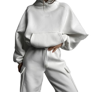 Women's Black Half-<b>Zip</b> Tracksuit Set Full Sleeve Loose Fit Solid Color Casual Autumn Wear With Side Pockets Midweight Polyester - Product Image 5