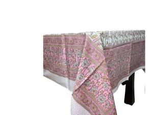 Hecho a mano de 6 plazas Rectangular Rosa gris mantel sábana Jaipur algodón bloque estampado Floral Lotus borde Floral cubierta de mesa - Product Image 5