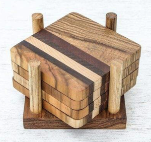 Handmade Designer Wooden Tea <b>Coasters</b> Classic Rounded Walnut Printed Decorative <b>Coaster</b> <b>Set</b> from India - Product Image 2