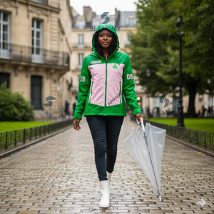 Veste de pluie en softshell à capuche Alpha Kapa Alpha Sorority, vente en gros, haute qualité, imperméable, pliable - Product Image 5