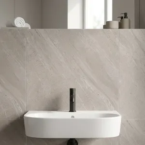 Azulejos de Porcelana con Efecto Piedra de Marca Italiana Famosa, Serie Palladio Arkitea, Beige Gris Humo, para Paredes y Pisos de Baños - Product Image 1