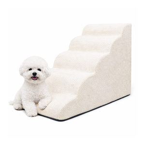 [AllmioPet] Cloud Fabric 5 Step Pet Stairs Ivory AMP 5 IV Indoor <b>Dog</b> Cat Steps <b>for</b> <b>Sofa</b> <b>Bed</b> Easy Climbing and Joint Support - Product Image 1