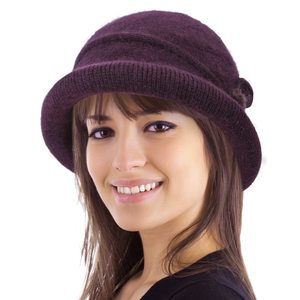 <b>Women</b> Winter Silk 100% Acrylic Casual 1920s Vintage <b>Bucket</b> Bowler <b>Hat</b> Brim Warm 48-50cm Head Circumference - Product Image 1