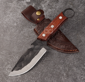 Personalizable OEM de alta calidad al aire libre táctico Camping cuchillo de caza Acero inoxidable mango de madera Funda de cuero 1 año de garantía - Product Image 6