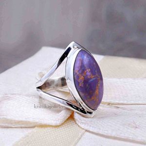 Anillo de piedras preciosas turquesa púrpura de Plata de Ley 925 de alta calidad hecho a mano boda compromiso fiesta joyería regalo bisel ajuste - Product Image 2