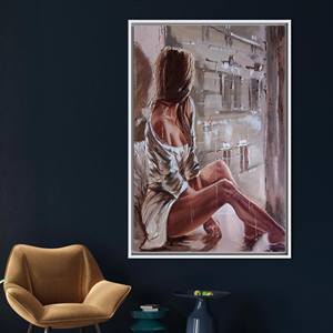 Lienzo Impreso: Mujer Serena Sentada en el Suelo, Obra de Arte Sensual, Enmarcado en Blanco - Product Image 1