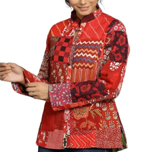 Hecho a mano indio Kantha Reversible Varsity chaqueta mujer Boho Patchwork ropa de invierno bata vestido ropa - Product Image 1