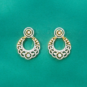 New Fashion <b>Dangle</b> <b>Earrings</b> Popular Classic CZ Design with 2 Tone Mehndi Rhodium Plating - Product Image 1