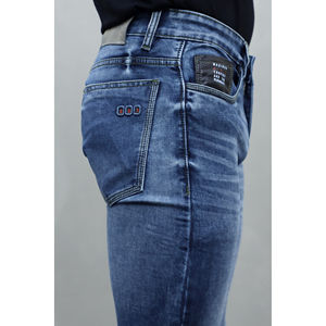 Jeans Azules Elásticos de Tiro Medio para Hombre, Estilo Urbano Personalizado - Product Image 3