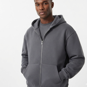 Sweat à capuche zippé gris pour homme, coupe droite, en molleton, décontracté, couleur unie, en coton tricoté, idéal pour l'automne – Nouvelle tendance très prisée - Product Image 4