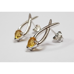 Shah Gems Women's Natural Citrine Earrings 925 Sterling <b>Silver</b> with Rose Gold Geometric Drop and <b>Stud</b> Design Diamond Jewelry - Product Image 4