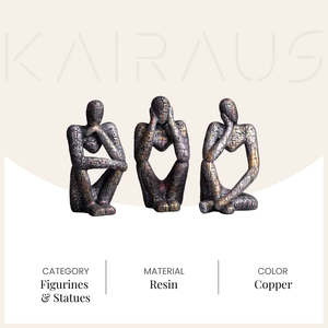Copper <b>Thinking</b> Trios Sculpture Set Art Deco Style Metal & Resin Handicraft for Office & Living Room Home Decoration - Product Image 5