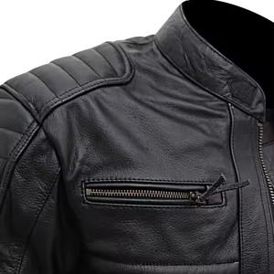 Blouson universitaire homme personnalisé en cuir véritable à col montant, uni, avec fermeture éclair, pour l'hiver – Vente en gros - Product Image 3