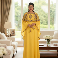 Kaftan Islamique pour Femmes en Gros de Dubaï, Grande Taille, en Mousseline de Soie Légère et Polyester, Longueur Ras du Sol, Perlé, Fait Main, Ourlet Évasé AWAIS