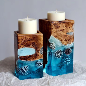 Acacia Wood and Resin <b>Candle</b> Holder Handmade Wooden Polished <b>Candle</b> <b>Stand</b> or <b>Candle</b> Holder by Tayyab Handicraft - Product Image 1
