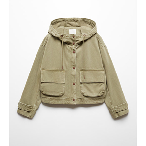 Women's Hooded Utility Safari <b>Jacket</b> Olive Green Full Sleeve Patch Pocket Windproof Autumn Wear Short Length Woven Fabric - Product Image 4