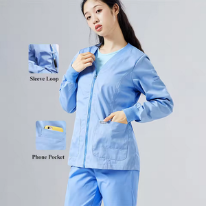 Customizable Logo Hospital Use <b>Scrub</b> Jacket Uniform Practical Pockets Needle Detection Made Cotton Polyester Jersey Fabric - Product Image 1