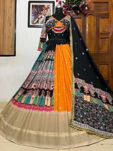 Nueva impresión digital de algodón de muselina especial Navratri y lienzo de trabajo de espejo Real Patta con Cancan Lehenga Choli con Dupatta - Product Image 5