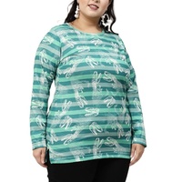 T-shirt décontracté en jersey de coton respirant pour femme, imprimé intégral, manches longues, design classique, logo, grandes tailles