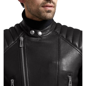 Chaquetas Bomber Ligeras con Cremallera y Bolsillos, Chaquetas de Motociclista con Cuello Alto, Chaqueta de Cuero Negra para Hombre - Product Image 4