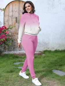 95% polyester, 5% élasthanne deux pièces tenues pour femmes survêtements décontractés ensemble à manches longues à capuche survêtement - Product Image 4