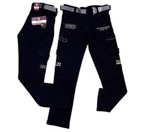 Pantalones de pierna recta de estilo utilitario de moda con bolsillo doble Acentos de parche únicos Efecto lavado con cinturón - Product Image 1