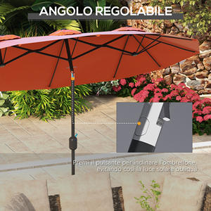 Outsunny Parasol de jardin à double inclinaison avec ouverture à manivelle, 295x152x222cm, rouge - Product Image 4