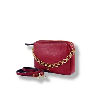 Pochette in pelle di vitello italiano di alta qualità borsa con chiusura a zip in pelle tasche anteriori/posteriori manico cinturino regolabile