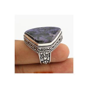 Charoite Gemstone <b>Silver</b> Statement <b>Ring</b> Solid <b>Silver</b> Boho <b>Ring</b> for <b>Men</b> and Women Natural Charoite <b>Sterling</b> <b>Silver</b> Vintage <b>Ring</b> - Product Image 1