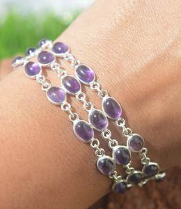 Bracelet ajustable en argent sterling 925 avec améthyste violette, 3 rangs de pierres précieuses, bijoux faits à la main, cadeau pour femme - Product Image 3