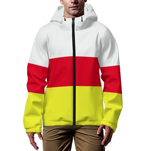 Chaqueta Cortavientos Color Block Candy Corn Unisex con Capucha y Cremallera Completa, Ligera, Blanca, Roja y Amarilla a Rayas, Ropa Deportiva, Abrigo - Product Image 2