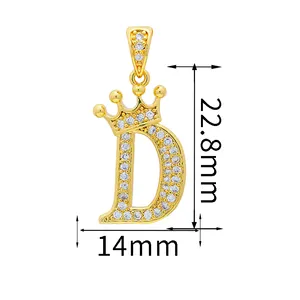 A-Z jimat mahkota huruf zirkon awal alfabet kuningan kubik zirkonia Diy liontin huruf untuk Kalung Hip Hop perhiasan Pria Wanita