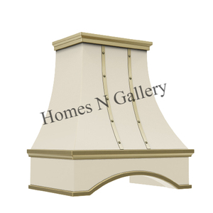 Hotte de cuisine murale en acier inoxydable, finition personnalisée, avec sangles et rivets, style ferme traditionnel, forme cloche, pour foyer - Product Image 1