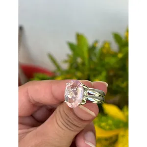 925 Silver Oval Cut <b>Rose</b> <b>Quartz</b> <b>Ring</b> Vermeil and Rhodium Plated Geometric Marquise Shape Fine Jewelry for Everyday Wear - Product Image 3