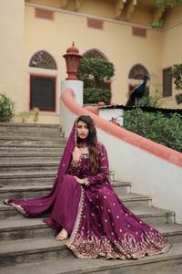 Vestido DE TRABAJO elegante de diseñador para mujer Dupatta Long, Georgette con bordado trabajo Boda Anarkali Salwar Girls - Product Image 2