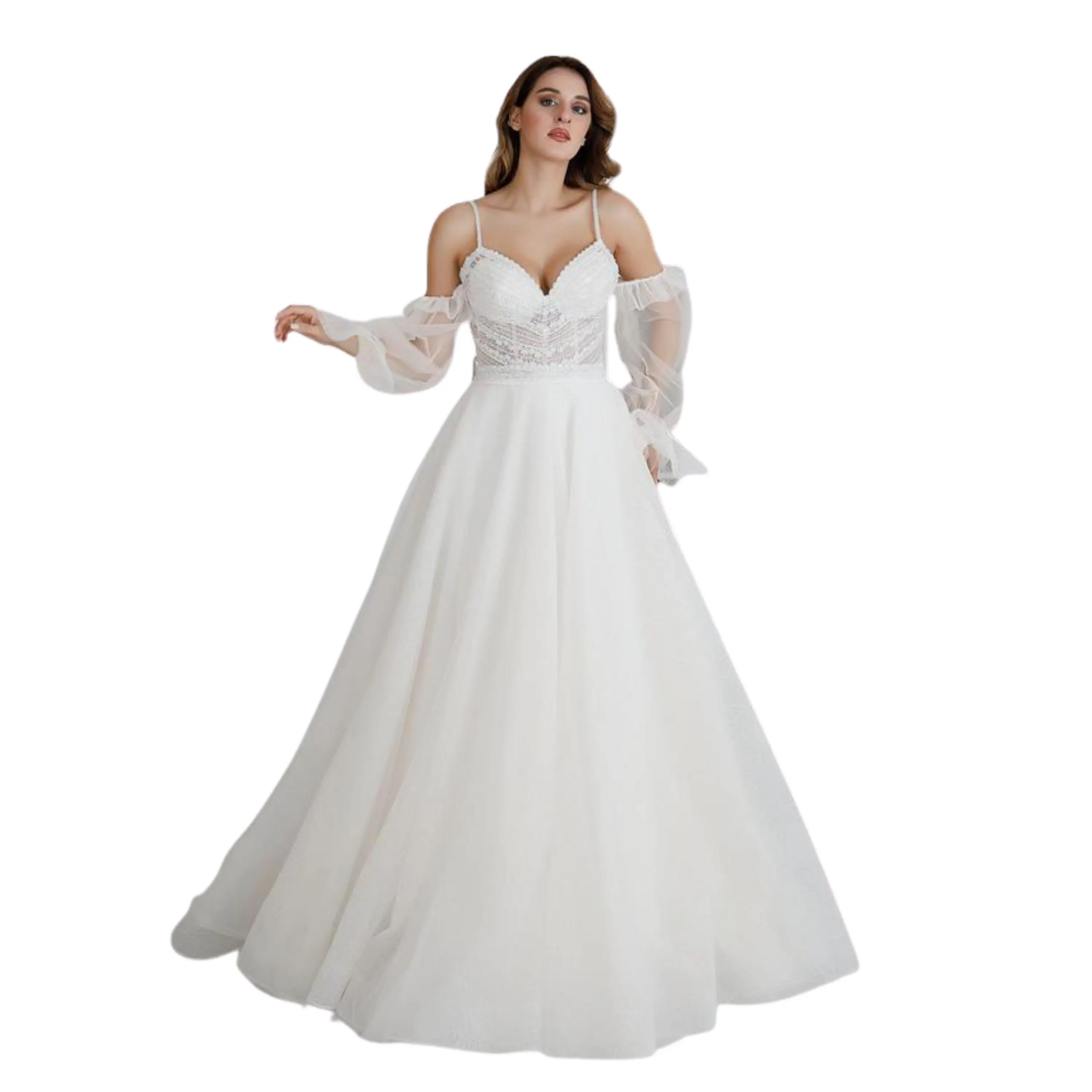 Hot Sale A-Line Wedding Dress Unique Designed Italian Lace Nalans Bridal Quality Fabric Customer Satisfaction Hs16