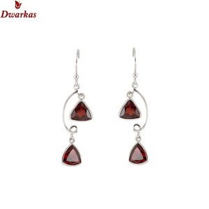 Qualité 925 Sterling Silver Gemstone Drop Boucle D'oreille Naturel Grenat Pierre Style Classique Troisième Partie Certifié Lunette Ensemble pour Mariage - Product Image 1