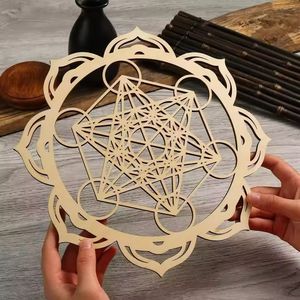 Arte de pared de Geometría Sagrada, Chakra de meditación, arte de pared de madera, decoración de Yoga, DIY regalos espirituales, Cubo de Metatron, rejilla de cristal - Product Image 5