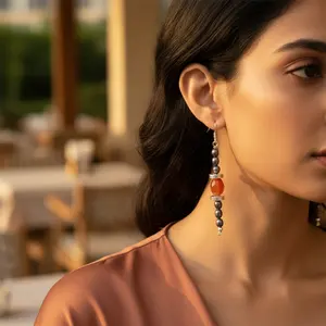 Pendientes Colgantes para Mujer con Perlas de Plata y Cuentas de Cornalina, Colgante de Oro de 18K y Concha, Tipo Gota - Product Image 2