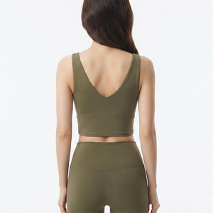 Soutien-gorge de sport OEM respirant à dos en V, bretelles croisées, maintien moyen, logo frontal, sans manches, crop top long pour yoga et fitness femme - Product Image 5