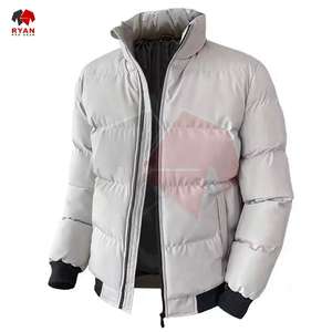 Chaqueta acolchada personalizada con cuello levantado para hombre, estilo informal de invierno con tela tejida teñida lisa y diseño de logotipo - Product Image 1