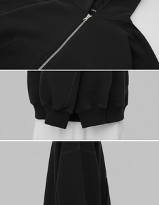 Sudadera con Capucha Lisa Negra con Cremallera Completa para Hombre y Mujer, Sudadera Holgada de Estilo Urbano - Product Image 2