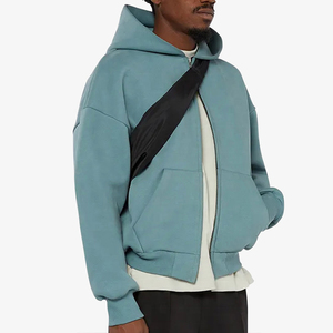 Logo personnalisé 100% coton hommes Double fermeture éclair recadrée Boxy Hoodie français éponge pleine fermeture éclair tricoté tissage goutte épaule grande taille - Product Image 3