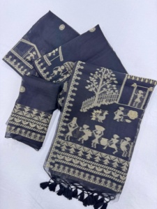 Modern Style Fashionable Beautiful Designer Premium Soft Muga Cotton Saree With <b>Warli</b> Weaving Saree Woman Fashion Exporter - Product Image 2