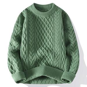 Mens Wool/Acrylic <b>Cable</b> <b>Knit</b> Winter <b>Sweater</b> Cozy Round Neck Pullover Front Logo - Product Image 2