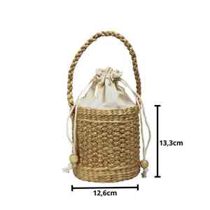 High Quality Natural Eco-friendly Fashionable Round Shape Summer Rattan <b>Handbag</b> With Handle and <b>Liner</b> for Women Made in Vietnam - Product Image 2