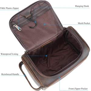 Bolso de Mano de Cuero Genuino con Cremallera Vintage, Asa Suave, Portátil, para Viajes, Cosméticos, con Patrón de Hilo y Logotipos - Product Image 5