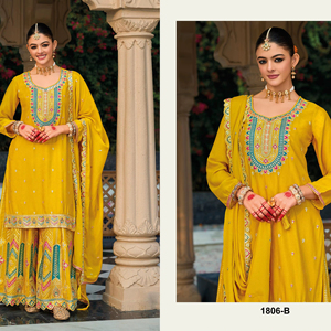 Viscose Chi-Non Fabric เต็มรูปแบบหนักปักลาย dhaga, zari ลำดับทำงานกับชุดพิมพ์ดิจิตอลสำหรับผู้หญิง - Product Image 1